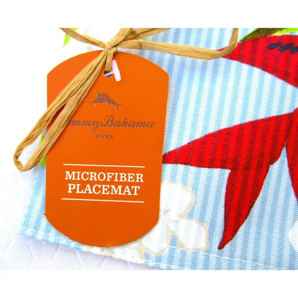 Nwt Set 4 TOMMY BAHAMA Seersucker Stripe Tropical Print Microfiber Placemats
